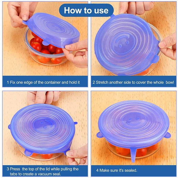 6pcs/set Silicone Lid Spill Stopper Universal Silicone Suction Lid-bowl Pan Silicone Cover