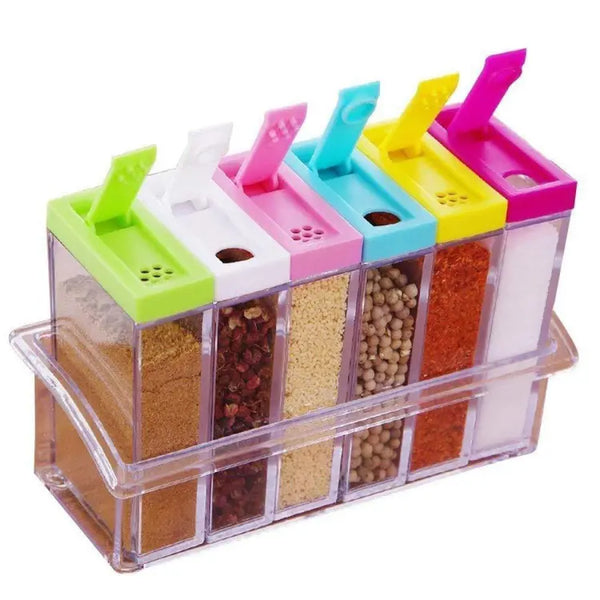 Spice Jars Dispenser Masala Rack Easy Flow Storage Crystal Seasoning Box Multicolour Set