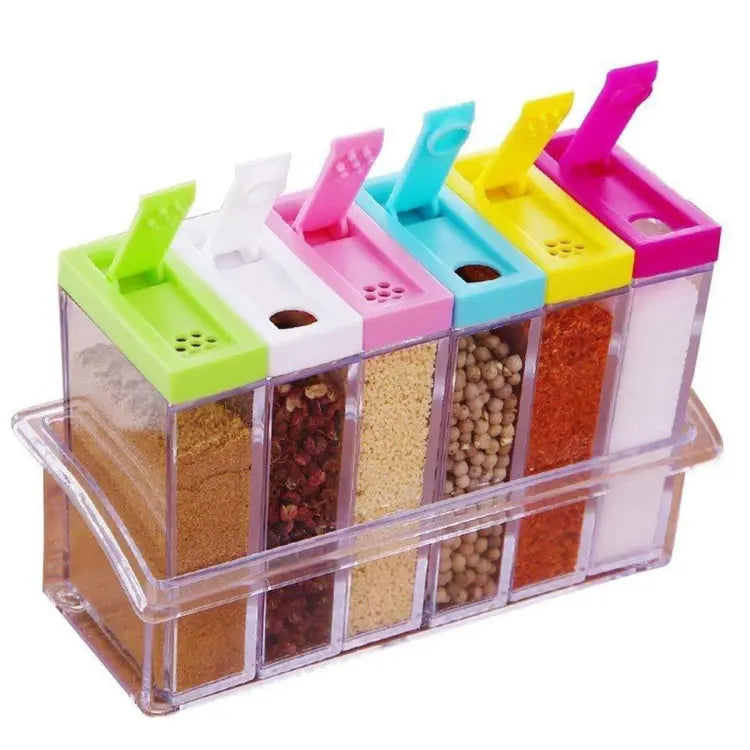 Spice Jars Dispenser Masala Rack Easy Flow Storage Crystal Seasoning Box Multicolour Set