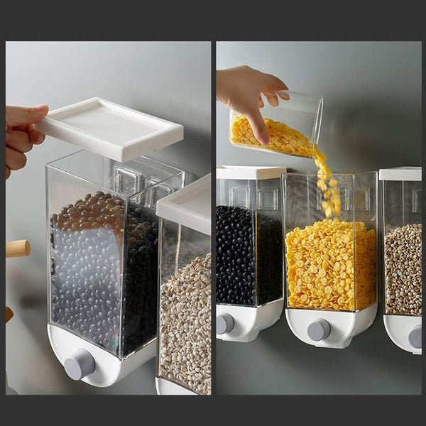 1Pc 1500ml Wall-Mounted Grain Storage Box – Cereal, Rice, Oatmeal & Dry Fruit Dispenser